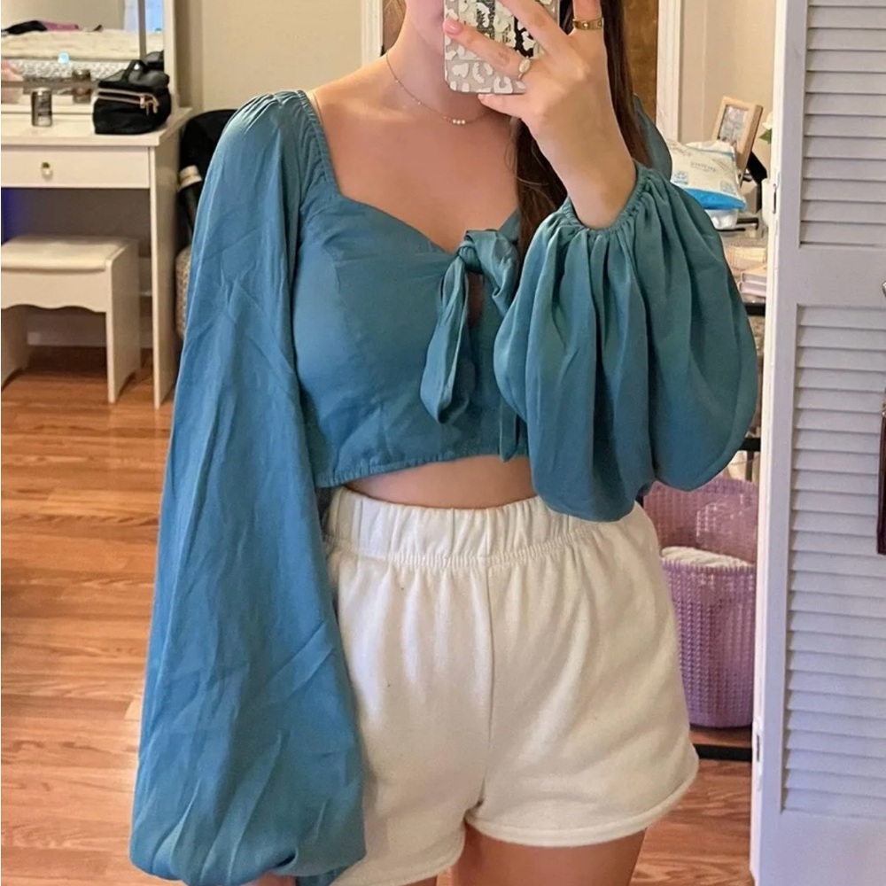Hello Molly Teal Puff Sleeve Blouse